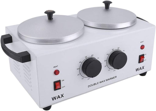 Double Pot Wax Heater - Dual Hair Removal tool with two covered aluminum pots, quick melt function, and adjustable heat settings for salons.