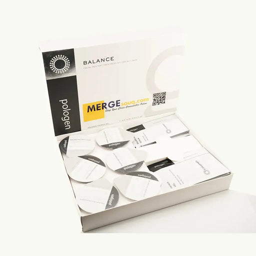a white box with a bunch of Pologen Balance items inside of it