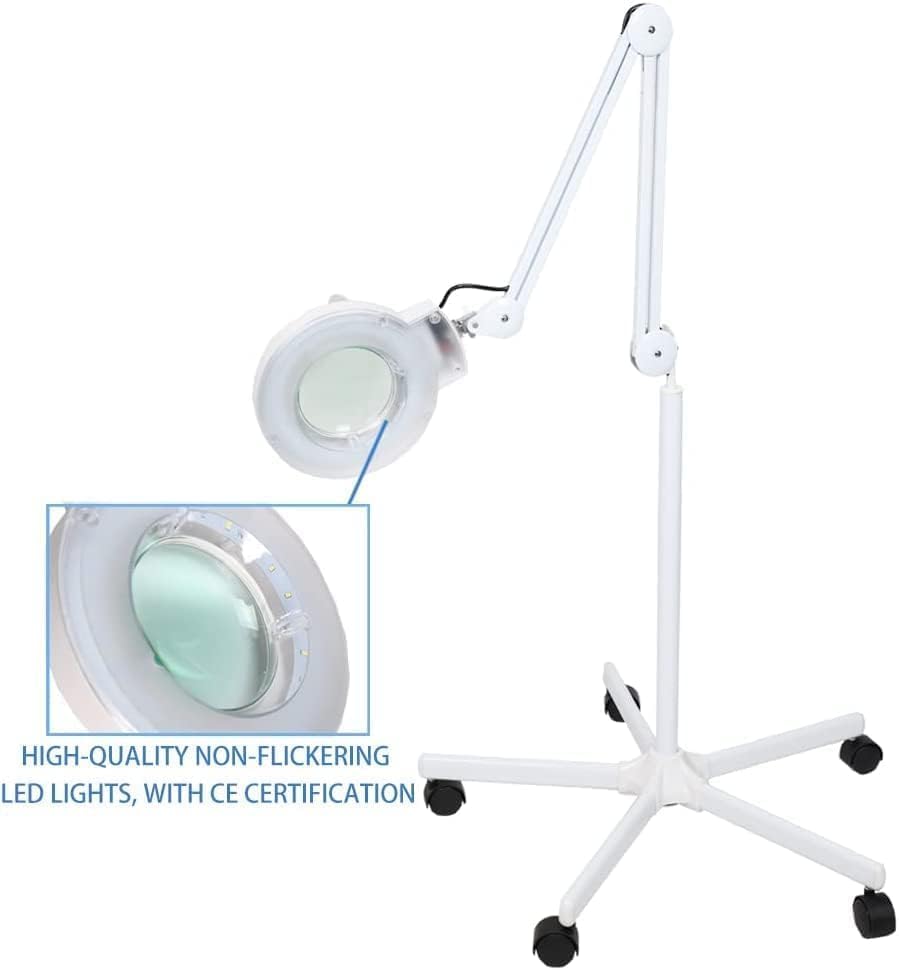 Magnifier Lamp with Adjustable Swivel Arm – Professional Facial Magnifying Lamp on Wheels