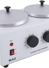 Double Pot Wax Heater - Dual Hair Removal tool with two covered aluminum pots, quick melt function, and adjustable heat settings for salons.