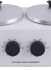 Front view of Double Pot Wax Heater - Dual Hair Removal with dual temperature control knobs, quick melt technology, and large capacity pots.