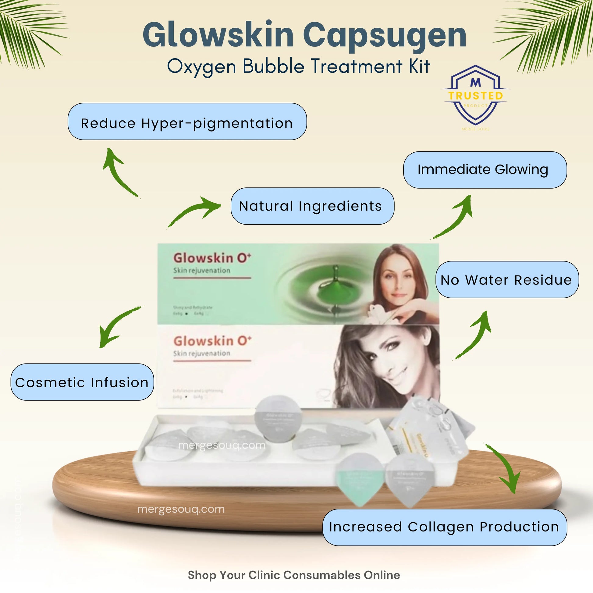 Glowskin O+ Green| For Shining & Rehydrating| Skin Rejuvenation Pod| Oxygen Small Bubble Capsules| For Facial Therapy Devices