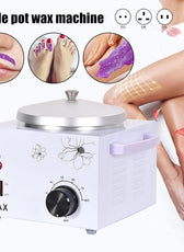 Wax Heater for Hair Removal 220V 200WR Home Waxing Pot Warmer shown in use for facial, foot, and body hair removal, ideal for home beauty care.