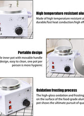 Durable Wax Heater for Hair Removal 220V 200WR with high-temperature resistant aluminum pot and portable design for easy and hygienic waxing.