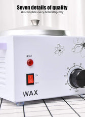 Close-up of Wax Heater for Hair Removal 220V 200WR Home Waxing Pot Warmer showing detailed quality craftsmanship and adjustable heat settings.