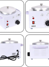 Multiple views of Wax Heater for Hair Removal 220V 200WR Home Waxing Pot Warmer with power cord and side handles for convenient use.