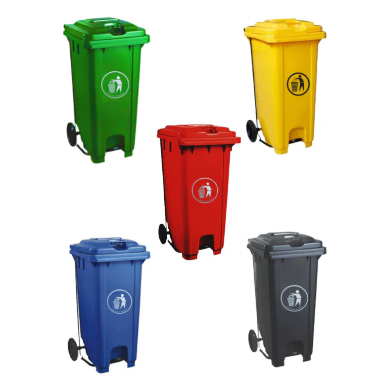 120L Pedal Plastic Dustbin with Wheels – Yellow/Black | Hygiene System