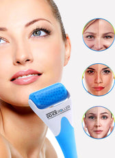 Woman using DERMAQUAL ICE ROLLER on face