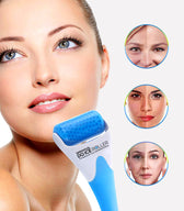 Woman using DERMAQUAL ICE ROLLER on face