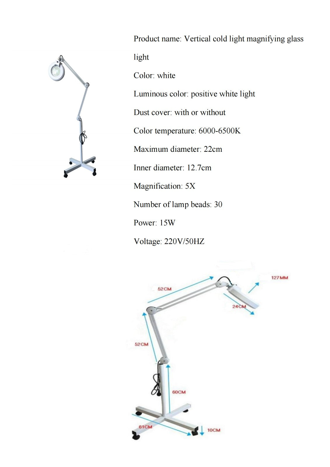 Magnifier Lamp with Adjustable Swivel Arm – Professional Facial Magnifying Lamp on Wheels