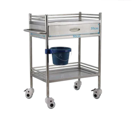 2-Shelf Stainless Steel Trolley with 1 Drawer – 304 SS, 55x45x93 cm