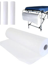 a roll of medical disposable bed sheet next to a roll of stretcher