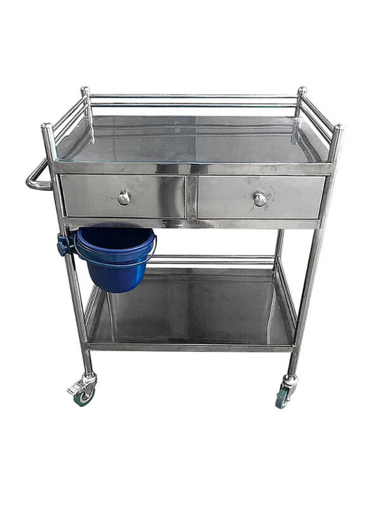 2-Shelf Stainless Steel Trolley with Drawer – 304 SS, 55x45x93 cm